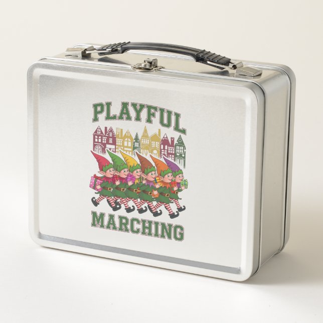 Christmas Elf Parade Metal Lunch Box (Front)