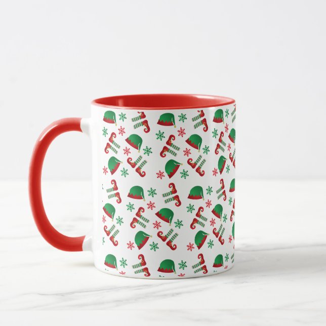 Christmas Elf Pattern Snowflakes Red Mug (Left)