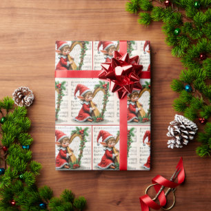Christmas Elf Playing a Harp Wrapping Paper