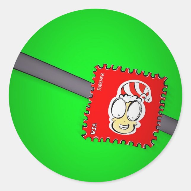 Christmas Elf Postage Stamp Classic Round Sticker (Front)