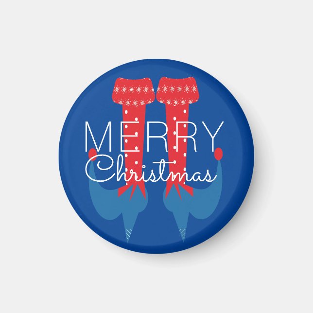 Christmas Elf Red Blue Script Snowflake Magnet (Front)