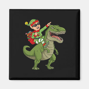 Christmas Elf Riding Dinosaur T Rex Boys Kids Fun Magnet
