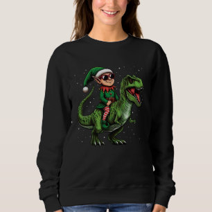 Christmas Elf Riding Dinosaur T Rex Christmas Snow Sweatshirt