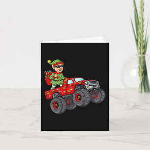 Christmas Elf Riding Monster Truck Boys Kids Famil Card