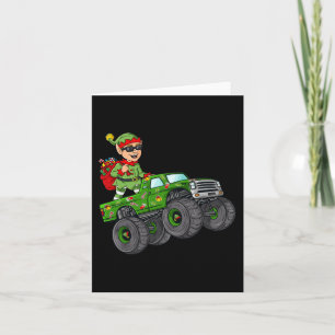 Christmas Elf Riding Monster Truck Boys Kids Famil Card