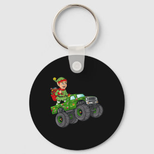 Christmas Elf Riding Monster Truck Boys Kids Famil Key Ring