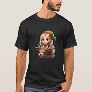 Christmas Elf Riding Reindeer X Mas Pyjamas Party T-Shirt