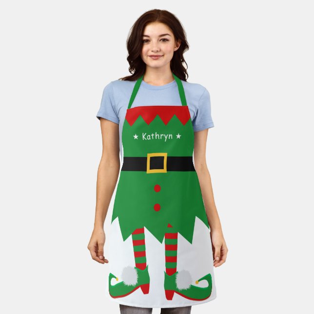 Christmas Elf Santa's Helper Holiday Funny Cute Apron (Worn)