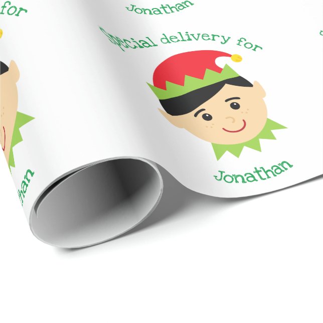 Christmas Elf Special delivery boy kids children Wrapping Paper (Roll Corner)