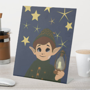 Christmas Elf Starry Night Stand-Up Pedestal Sign