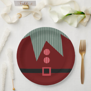 Christmas Elf Suit Holiday Party Paper Plate