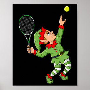 Christmas Elf Tennis Fun Boys Girls Kids Teens Xma Poster