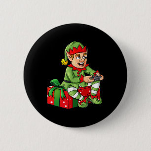 Christmas Elf Video Gamer Controller Boys Kids Xma 6 Cm Round Badge