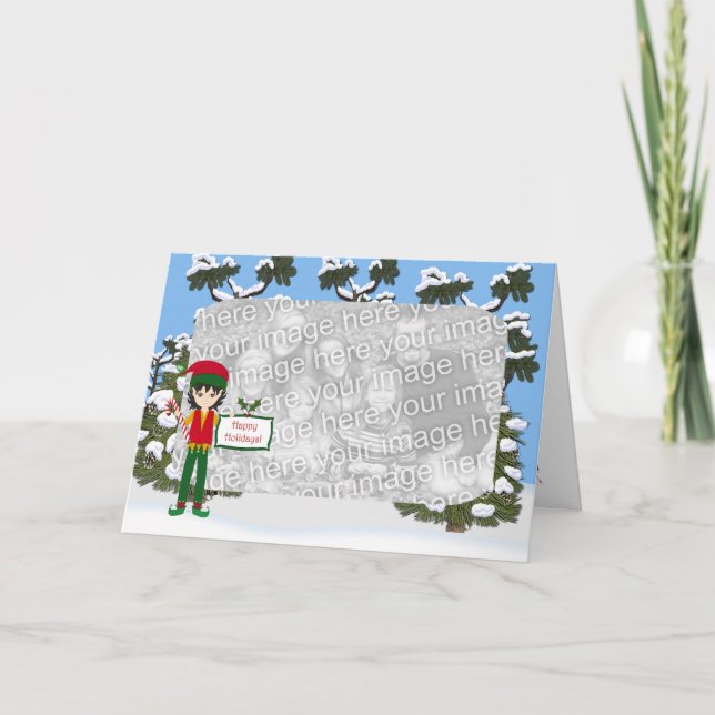 Christmas Elf with Candy Cane Photo Card (Front)