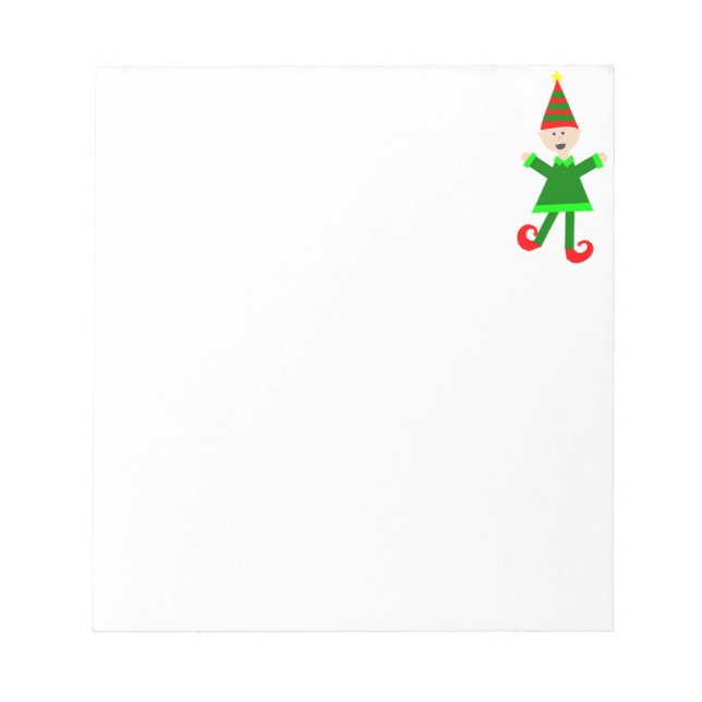 Christmas Elf with Green and Red Striped Star Hat Notepad (Front)