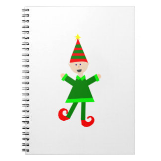 Christmas Elf with Green and Red Striped Star Hat Spiral Notebook