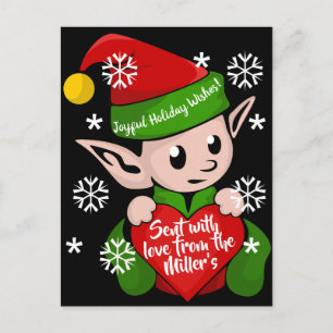 Christmas Elf with Heart Vintage Image Postcard