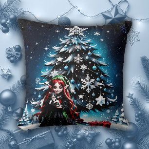 Christmas Elf with Kitten. Cushion