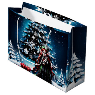 Christmas Elf with Kitten. Large Gift Bag