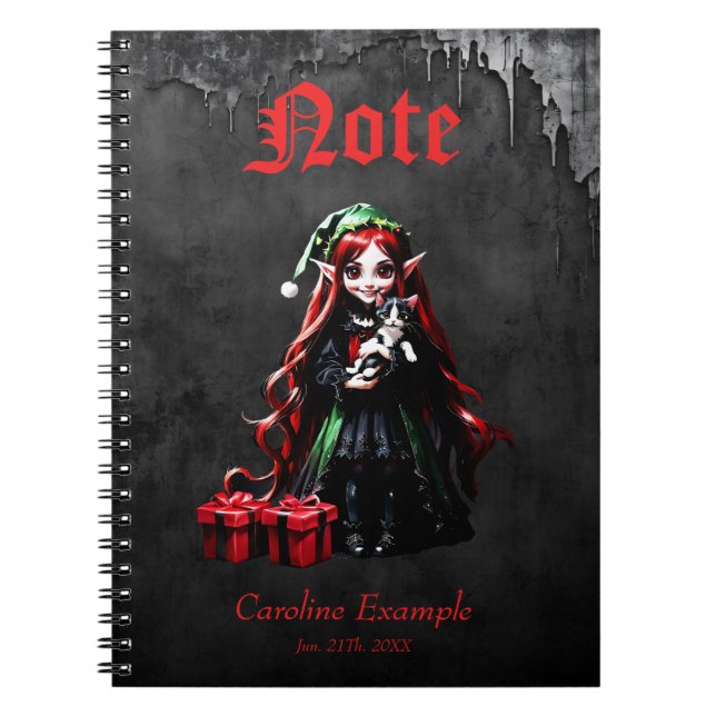 Christmas Elf with Kitten. Notebook (Front)