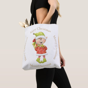 Christmas Elf with Present Tote Bag