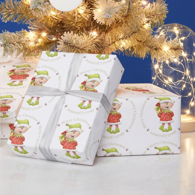 Christmas Elf with Present Wrapping Paper (Holidays)