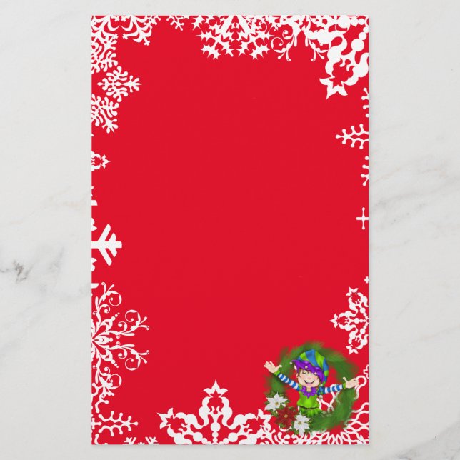 Christmas elf wreath Holiday stationery (Front)