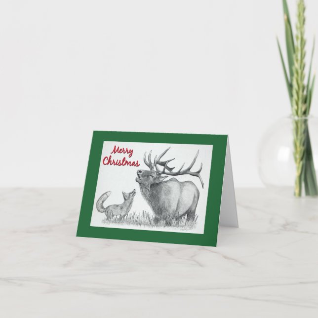 Christmas Elk and Fox Card (Front)
