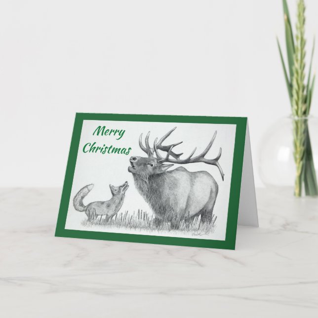 Christmas Elk and Fox Holiday Card (Front)