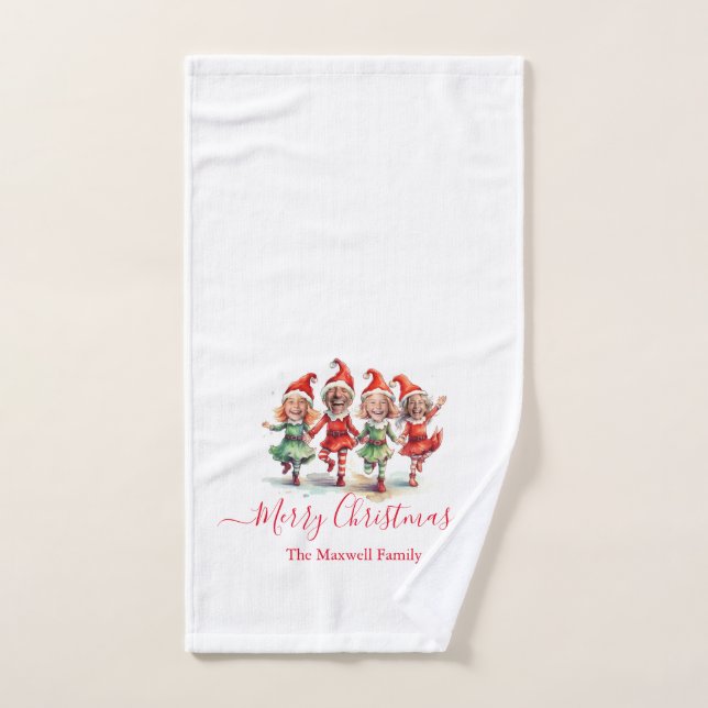 Christmas Elves 4 Photos family name Hand Towel (Hand Towel)