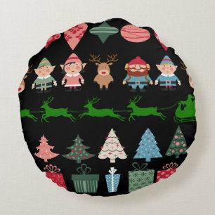 Christmas Elves and More Round Cushion