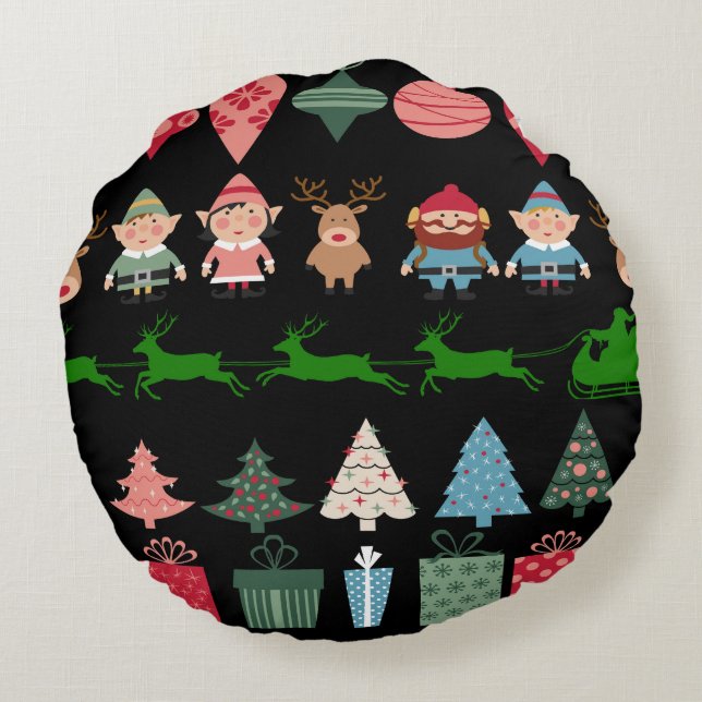 Christmas Elves and More Round Cushion (Back)
