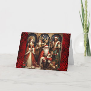 Christmas Elves and Santa Holiday Card