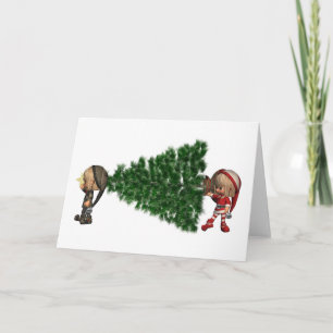 Christmas Elves - bring in the tree Holiday Card