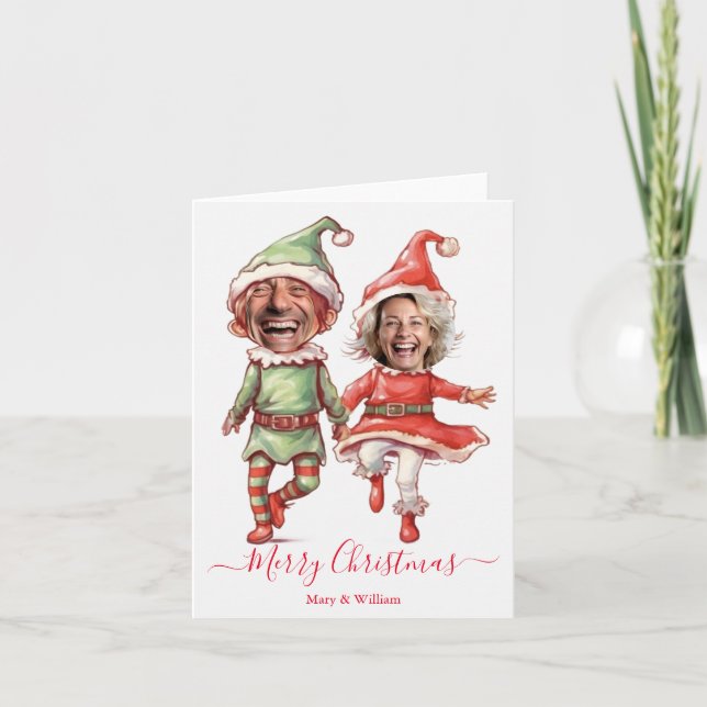 Christmas elves couple holiday card (Front)