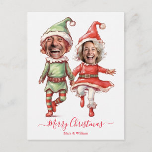 Christmas elves couple holiday postcard