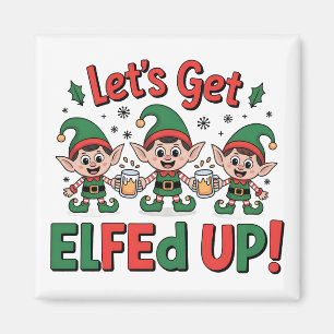 Christmas Elves Drinking Beer: Let's Get Elfed Up Magnet