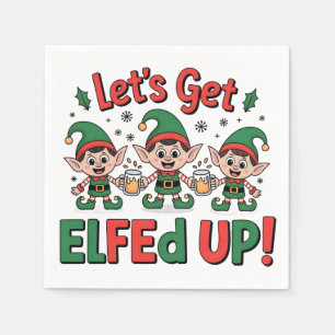 Christmas Elves Drinking Beer: Let's Get Elfed Up Napkin