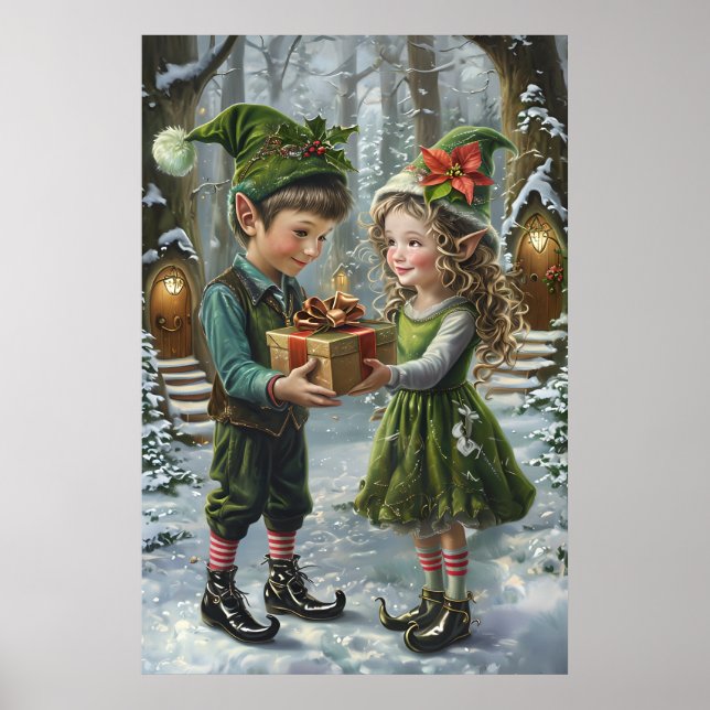 Christmas Elves Gift Exchange – Holiday Woodland Poster (Front)