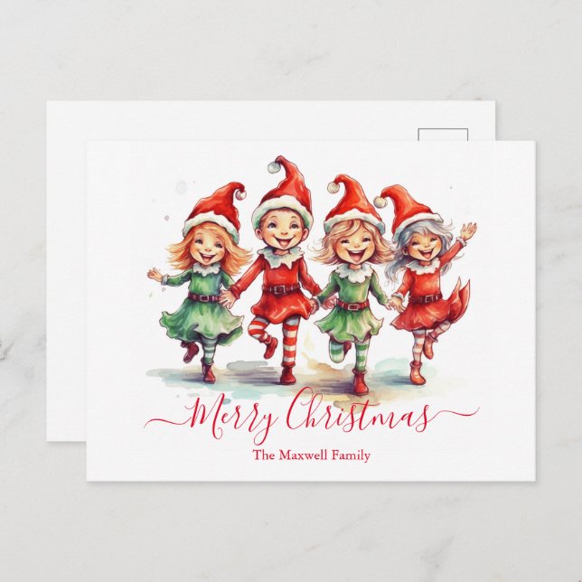 Christmas elves  holiday postcard (Front/Back)