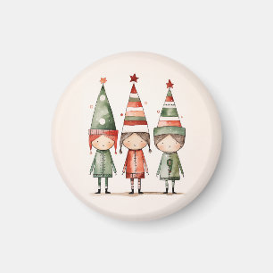 Christmas Elves in Festive Hats Magnet