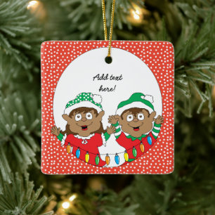 Christmas Elves of Colour Ceramic Ornament