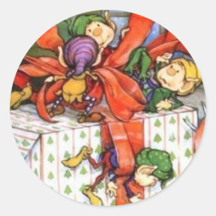 Christmas Elves Wrapping Gift Sticker