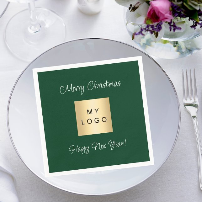 Christmas emerald green cafe bar business logo napkin (Creator Uploaded)