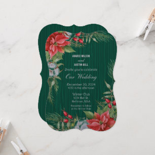 Christmas Emerald Green Poinsettia Invitation