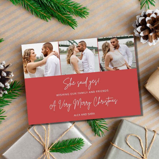Christmas Engagement Three Photo Holiday Card (Christmas Engagement Three Photo Holiday Card)