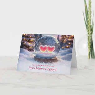 Christmas Engagement Two Hearts in a Snow Globe Card
