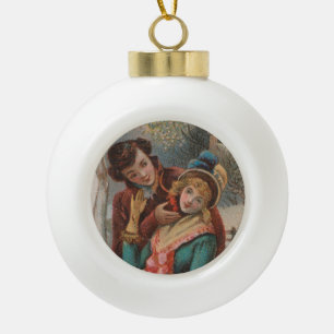 Christmas, England-Vintage Victorian Era Ad, 1980 Ceramic Ball Christmas Ornament