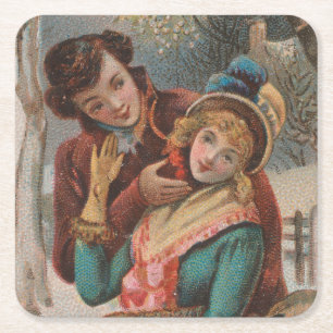 Christmas, England-Vintage Victorian Era Ad, 1980 Square Paper Coaster