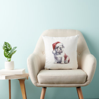 Christmas English Bull Dog Santa Hat  Cushion